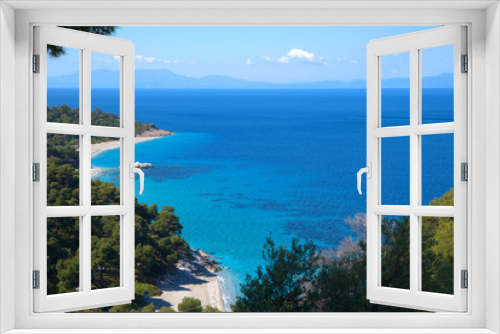 Fototapeta Naklejka Na Ścianę Okno 3D - 
Skopelos, Greece 5/23/2020. Kastani beach, ready for the tourist season, summer 2020