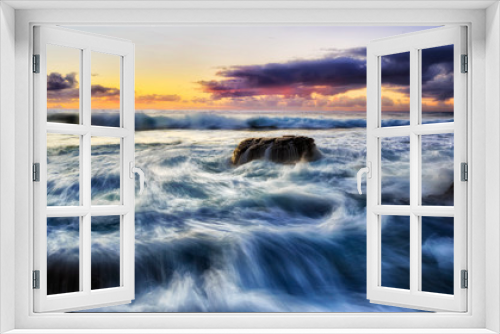 Fototapeta Naklejka Na Ścianę Okno 3D - Sea BB Round Stone Surf Dark