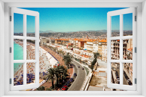 Fototapeta Naklejka Na Ścianę Okno 3D - view of the old and new city of Nice along the seashore and beach