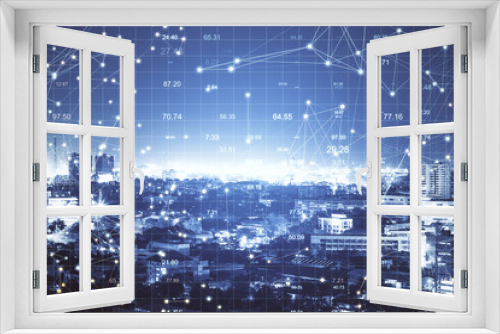 Fototapeta Naklejka Na Ścianę Okno 3D - Point charts hologram on modern skyscraper background.