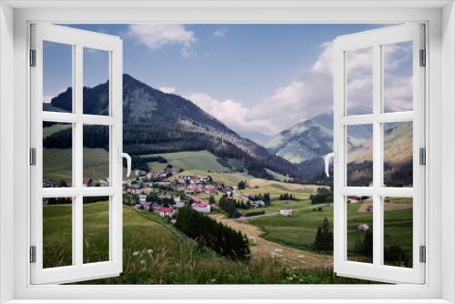 Fototapeta Naklejka Na Ścianę Okno 3D - Amazing alpine scenery from Berwang, Austria. Summer landscape with green fields and Alps Mountains.