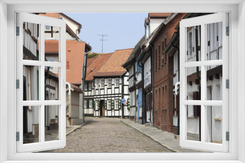 Fototapeta Naklejka Na Ścianę Okno 3D - Straße mit Fachwerkhäusern in Tangermünde