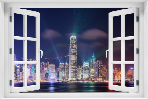 Fototapeta Naklejka Na Ścianę Okno 3D - Evening city view of Hong Kong island.