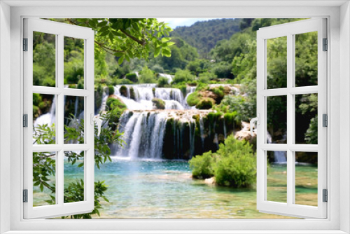 Fototapeta Naklejka Na Ścianę Okno 3D - Beautiful waterfalls in National Park Krka, Croatia on a sunny summer day. 