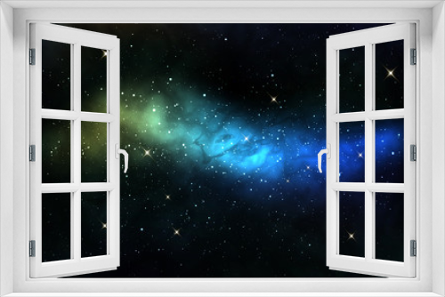Fototapeta Naklejka Na Ścianę Okno 3D - Milky way with white stars. Space background with blue nebula and stardust. Realistic cosmos texture. Galaxy backdrop and shining stars. Trendy vector illustration