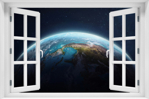 Fototapeta Naklejka Na Ścianę Okno 3D - Earth planet in space. Blue marble. Orbit and deep space on background. Elements of this image furnished by NASA