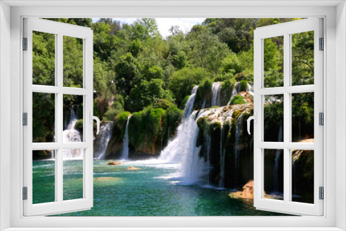 Fototapeta Naklejka Na Ścianę Okno 3D - Beautiful waterfalls in National Park Krka, Croatia on a sunny summer day. 