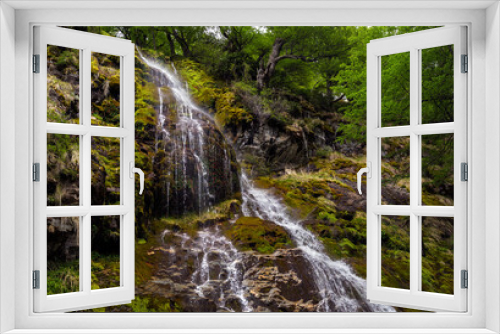 Fototapeta Naklejka Na Ścianę Okno 3D - Small waterfall in the forest. El Chalten, Santa Cruz, Argentina