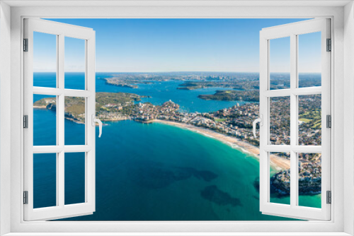 Fototapeta Naklejka Na Ścianę Okno 3D - High resolution panoramic high angle drone view of Manly Beach, North Head and the Sydney Harbour area. Manly is a popular suburb of Sydney, New South Wales, Australia. Famous tourist destination.