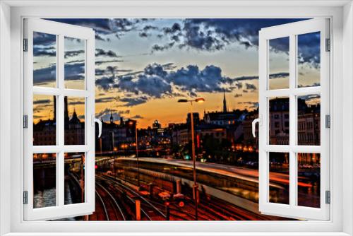 Fototapeta Naklejka Na Ścianę Okno 3D - fast railway in Stockholm city at dusk