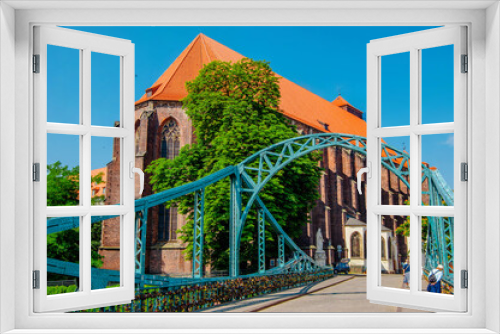 Fototapeta Naklejka Na Ścianę Okno 3D - WROCLAW,POLAND. Panoramic view of renovated Tumski Bridge (Most Tumski) in Wroclaw.