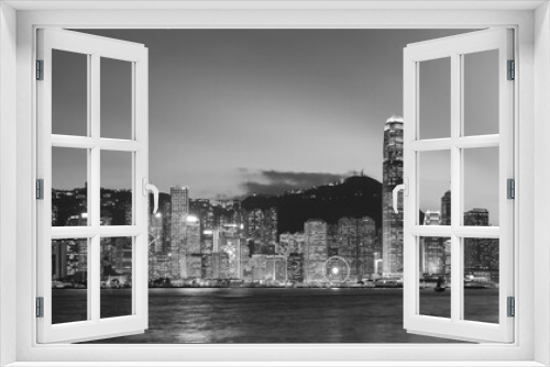 Fototapeta Naklejka Na Ścianę Okno 3D - Panorama of skyline of Hong Kong city at dusk