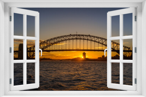 Fototapeta Naklejka Na Ścianę Okno 3D - Sydney Harbour bridge silhouette with sunset sky