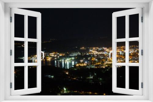 Fototapeta Naklejka Na Ścianę Okno 3D - Aerial view of night town from Hill after sunset - modern city with spectacular nightscape panorama. aerial view, night city with night sky. natural summer night. horizontal
