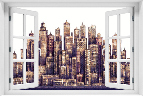 Fototapeta Naklejka Na Ścianę Okno 3D - Modern City skyline, highly detailed hand drawn illustration