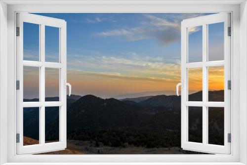 Fototapeta Naklejka Na Ścianę Okno 3D - Beautiful mountain landscape with sunset over Taurus Mountains from the top of Tahtali Mountain near Kemer, Antalya, Turkey. 