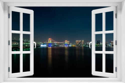 Fototapeta Naklejka Na Ścianę Okno 3D - レイボーブリッジ、七色のライトアップ 富士見橋から