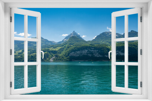 Fototapeta Naklejka Na Ścianę Okno 3D - Walensee bei Amden mit Blick auf Südufer