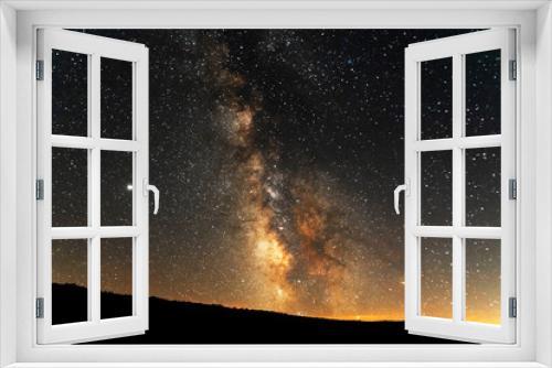 Fototapeta Naklejka Na Ścianę Okno 3D - Beautiful starry sky with bright milky way galaxy. Night landscape. Astronomical background.