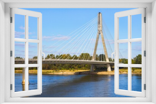 Fototapeta Naklejka Na Ścianę Okno 3D - Swietokrzyski Bridge over the Vistula river in Warsaw, Cable-Stayed type of bridge