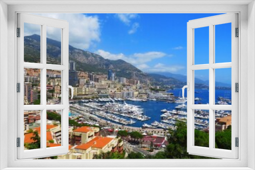 Fototapeta Naklejka Na Ścianę Okno 3D - Monaco harbour and cityscape, Monte Carlo - Puerto y paisaje urbano de Mónaco, Monte Carlo