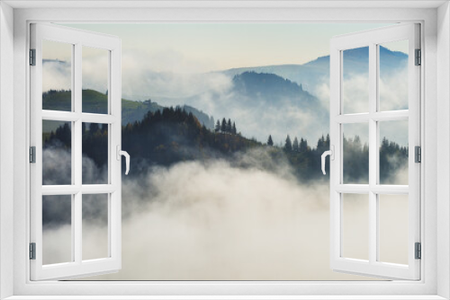 Fototapeta Naklejka Na Ścianę Okno 3D - Predawn time in the highlands. mountain silhouettes in the fog
