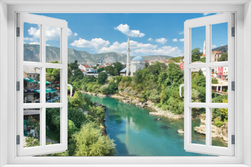 Fototapeta Naklejka Na Ścianę Okno 3D - View of the Naretva river and mosque in Mostar, Croatia