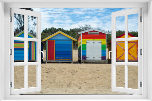 Fototapeta Naklejka Na Ścianę Okno 3D - Brighton Bathing Boxes are located at Brighton Beach in Melbourne, Australia. It is one of the most photographed spots in Melbourne.