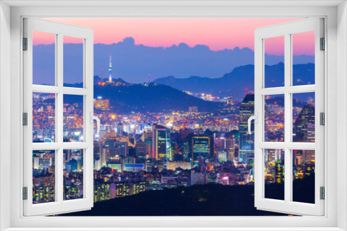 Fototapeta Naklejka Na Ścianę Okno 3D - Seoul city skyline and skyscraper in downtown seoul, South Korea.
