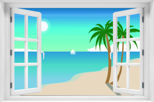 Fototapeta Naklejka Na Ścianę Okno 3D - summer beach with palm trees fresh view. 