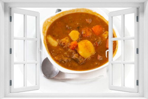 Fototapeta Naklejka Na Ścianę Okno 3D - Stewed lentils with pork and vegetables