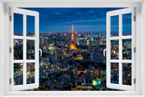 Fototapeta Naklejka Na Ścianę Okno 3D - Spectacular Night View of Tokyo City and skyscrapers