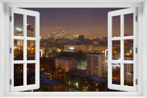 Fototapeta Naklejka Na Ścianę Okno 3D - Night city. Moscow apartments at night. Business Center Moscow City. Moscow. Russia.