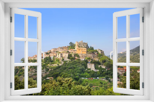 Fototapeta Naklejka Na Ścianę Okno 3D - Beautiful hilltop medieval village of Eze. The historic village is pearched on top of a mountain with a church & amazing views,  French Riviera, south of France.