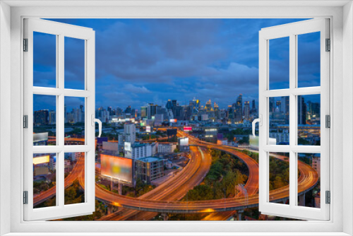 Fototapeta Naklejka Na Ścianę Okno 3D - Beautiful nightscape Expressway traffic in Bangkok, Thailand. Convenience of transportation of capital city