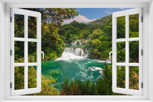 Fototapeta Naklejka Na Ścianę Okno 3D - Krka National Park. Waterfall and wild landscape at famous tourist attraction in Croatia