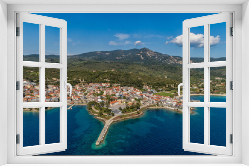 Fototapeta Naklejka Na Ścianę Okno 3D - Aerial view of Neos Marmaras on the Sithonia peninsula, in the Chalkidiki , Greece