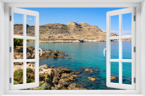 Fototapeta Naklejka Na Ścianę Okno 3D - Agathi bay with crystal sea water, one of the best places on Rhodes island, Greece