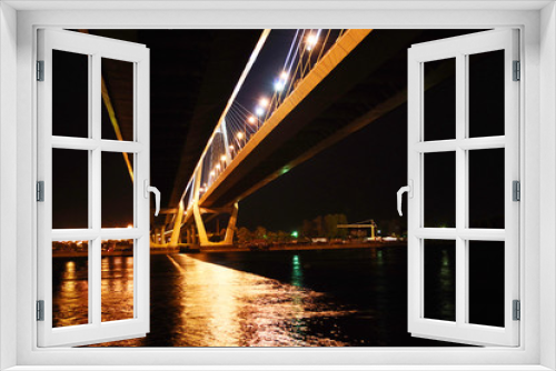 Fototapeta Naklejka Na Ścianę Okno 3D - Big cable-stayed bridge at night, St.Petersburg