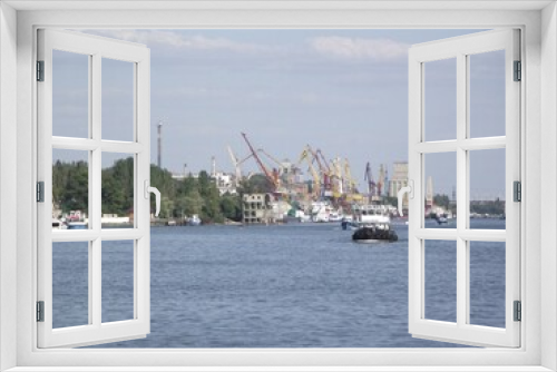 Fototapeta Naklejka Na Ścianę Okno 3D - cranes in port
