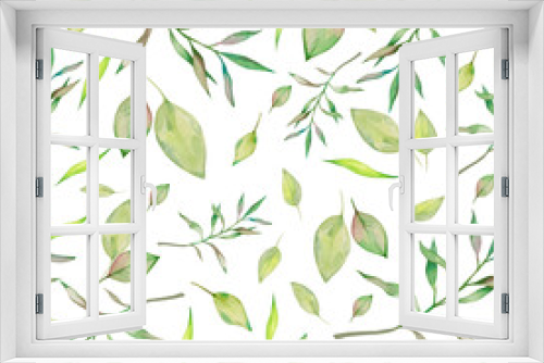 Fototapeta Naklejka Na Ścianę Okno 3D - Watercolor pattern with green leaves, background for design