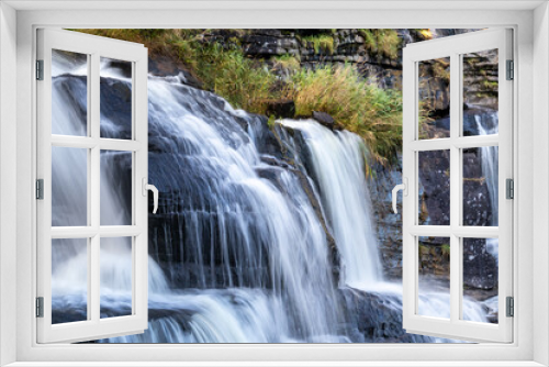 Fototapeta Naklejka Na Ścianę Okno 3D - Skjervsfossen waterfall top part white water view