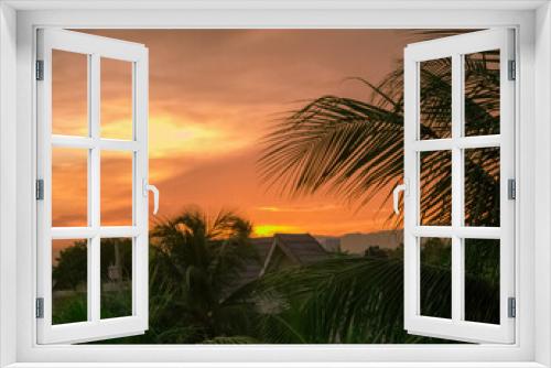 Fototapeta Naklejka Na Ścianę Okno 3D - palm trees at sunset