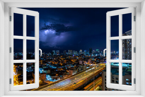 Fototapeta Naklejka Na Ścianę Okno 3D - Lightning strikes at night in Manila, Manila, Philippines, May 13, 2020