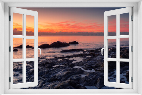 Fototapeta Naklejka Na Ścianę Okno 3D - Beautiful Seaside Sunrise with Man Fishing