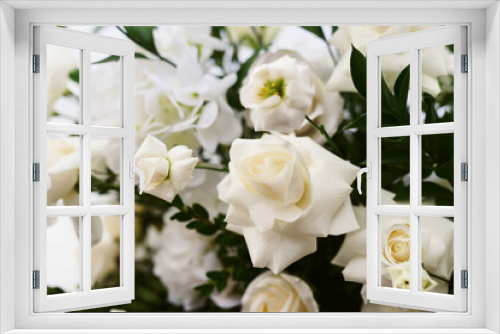 Fototapeta Naklejka Na Ścianę Okno 3D - Wedding flower arrangement and decoration. Empty copyspace and space for text. Holiday accessories and backgrounds