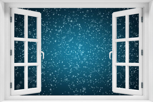 Fototapeta Naklejka Na Ścianę Okno 3D - Falling particles snowflakes on blue dark background.
