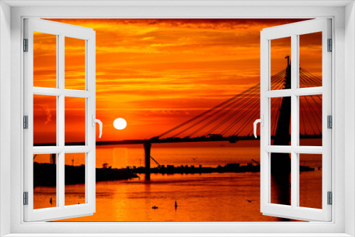 Fototapeta Naklejka Na Ścianę Okno 3D - Bridge on the Sunset over the sea in Russia