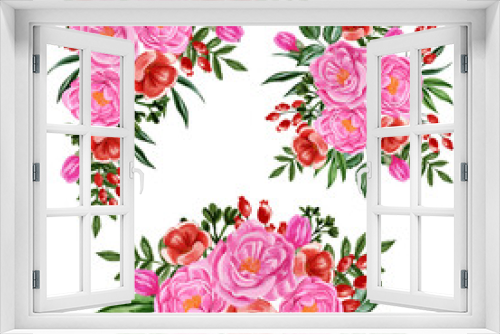 Fototapeta Naklejka Na Ścianę Okno 3D - set of pink peonies and red flowers arrangement