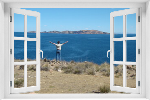 Fototapeta Naklejka Na Ścianę Okno 3D - View from Suasi Island to Soto Island (Lake Titicaca, Peru)